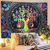 cheap Blacklight Tapestries-Blacklight Tapestry UV Reactive Glow in the Dark Glow Party Neon Tree of Life Mandala Psychedelic Trippy Misty Hanging Tapestry Wall Art Mural for Living Room Bedroom