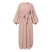 baratos Islâmico Arábico-conjunto com vestido abaya feminino vestido maxi muçulmano árabe com cinto vestido religioso árabe saudita lenços hijab cachecol envoltório headpiece ramadan religioso 2 peças feminino ramadan árabe
