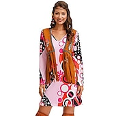 cheap Dresses-Retro Vintage 1970s Disco Dress Flare Cuff Sleeve Hippie Printing Women&#039;s Masquerade Party &amp; Evening Pride Parade Pride Month Adults&#039; Dress