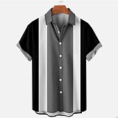 economico camicia da uomo con bottoni-Per uomo Camicia Camicia estiva Camicia con bottoni Camicia da bowling Nero+Bianco+Verde militare Giallo Blu Rosso Grigio Manica corta Color Block Collo ripiegabile Con stampe Giornaliero Per eventi