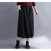 cheap Plain Skirts-Women&#039;s Skirt A Line Long Skirt Linen Skirts coastal grandma style Basic Casual Long Midi Skirts Solid Colored Pocket Split Ends Street Daily Black Brown Green Apricot Spring &amp; Summer Cotton Linen