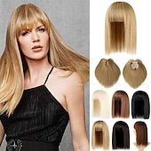 cheap Bangs-14 Hair Topper with Bangs Top Hairpieces Clip in Hair Extensions Straight Wiglet for Women with Thinning Hair