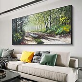 voordelige Schilderijen van landschappen-handgemaakt olieverfschilderij canvas muurkunst decor abstract groen bos schilderij origineel landschapsschilderij voor interieur met uitgerekte lijst/zonder binnenlijst schilderij