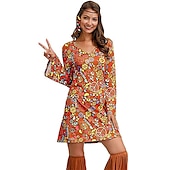 cheap Dresses-Retro Vintage 1970s Disco Dress Flare Cuff Sleeve Hippie Printing Women&#039;s Masquerade Party &amp; Evening Pride Parade Pride Month Adults&#039; Dress