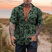 levne Etnický Vzor-Pánské Květinový Kašmírový vzor Košile Boho košile Košile na knoflíky Krátký rukáv Tropický vzhled Sportovní Módní Ležérní Dovolená Plážové Léto Jaro Kubánský límec Tisk Tlačítko dolů Bílá Fialov