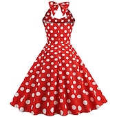 economico Outfit-Anni 1950 Retrò Vintage Rockabilly Lunghezza al ginocchio Abito da cocktail Fascia Abito Swing Senza maniche Fiocco Pois Aderente &amp; Svasato All'americana Costume Per donna Carnevale San Valentino