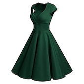 cheap Outfits-Retro Vintage 1950s Rockabilly A-Line Dress Flare Dress Christmas Party Dress Polka Dot Women&#039;s Party / Evening Masquerade Bachelorette Party Adults&#039; Dress Earrings Headwear Spring &amp; Summer
