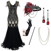 cheap Outfits-Flapper Dress The Great Gatsby 6 Pcs Retro Vintage Roaring 20s 1920s With Accessories Set Outfits Cocktail Dress Women&#039;s Sequins Costume Vintage Cosplay Party Evening Dress