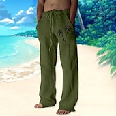 cheap Holiday-Men&#039;s Coconut Tree Graphic Prints Trousers Summer Pants Beach Pants Mid Waist Streetwear Hawaiian Designer Casual Daily Holiday Elastic Waist Drawstring Straight Leg Spring &amp; Summer 3D Print White