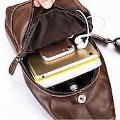 cheap Men&#039;s Bags-Men&#039;s Sling Shoulder Bag Chest Bag Cowhide Outdoor Daily Zipper Waterproof Solid Color Black Grey Black Yellow