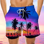 olcso Trópusi növények és virágok-Férfi Kókuszfa Naplemente Deszkás short Úszónadrágok Közepes csípő Hawaii Boho Szabadság Tengerpart Zsinór hálós béléssel Rugalmas derék Tervező Ruházat
