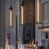 economico Luci Isola cucina-lampada a sospensione a led lungo 17,5 &quot;gabbia tubolare gabbia nera o in ottone edison ciondolo barra sospesa - lampada da soffitto a filo nero illuminazione industriale