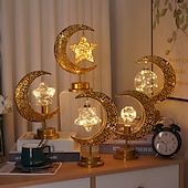 abordables Luces decorativas de Ramadán-Ramadán eid mubarak luces decorativas lámpara de noche iluminación de vacaciones festival de ramadán musulmán led castillo estrella luna luz de noche hogar dormitorio decoración