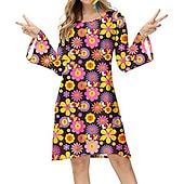 cheap Dresses-Hippie Retro Vintage 1970s Disco Dress Women&#039;s Costume Vintage Cosplay Party &amp; Evening Long Sleeve Dress Masquerade