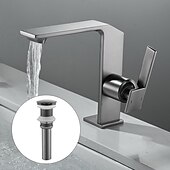 cheap Classical-Waterfall Bathroom Sink Mixer Faucet Brass, Single Handle Basin Taps One Hole Faucets with Hot and Cold Hose, Waterfall Spout Brass Bath Tap Chrome Black Gold Grey