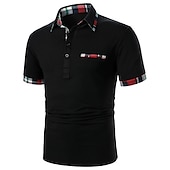 cheap Men&#039;s Classic Polo-Men&#039;s Polo Shirt Golf Shirt Outdoor Daily Lapel Short Sleeves Stylish Basic Plaid Button Front Print Summer Spring Black White Dark Blue Grey Polo Shirt