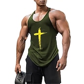  Men's Bible Graphic Cross Tank Top Vest Top Undershirt Graphic Tee Sleeveless Shirt Sleeveless T shirt Crew Neck Shirt Fashion Streetwear Muscle Sports & Outdoor Athleisure Gym Black Red Gray Summer