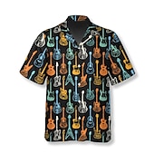 billiga Musik och gitarrer-Herr Styrelseledamöter Guitarr Skjorta Hawaii skjorta Knapp upp skjorta Kortärmad Tropisk Mode Hawaiisk Ledigt Hawaiisk Helgdag Sommar Vår Nedvikt Mönster Button-Down Blå