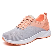abordables Baskets femme-Chaussures de course respirantes en tricot pour femmes – baskets légères à lacets pour la marche, la salle de sport et les sports décontractés