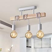 זול אורות תליון-תליון led אור עץ תעשייתי עם 3 ראשים מתכוונן נברשת תליון אור וינטג&#039; חצי תקרה סומק אור סלון e27 נורה טיפה אור מטבח פינת אוכל אור תלייה שחור