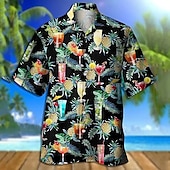 preiswerte Vögel &amp; Tiere-Herren Flamingo Lampen Hemd Hawaiihemd Sommerhemd Aloha-Shirt Kurzarm Hemd Umlegekragen Tropisch Modisch Strassenmode Casual Hawaiianisch Festtage Schwarz Gelb Hellgrün S M L