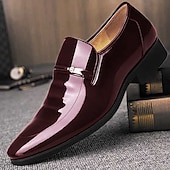 billiga Slip-ons och loafers till herrar-svarta loafers i lack för män med metalldekoration för högtids- och vardagskläder