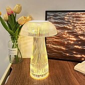 abordables Lámparas de mesa-Lámpara de medusas creativa moderna, lámpara de mesa recargable de cristal, luces nocturnas, atenuador táctil de hongo, lámpara rgb, 16 colores para la decoración de la mesita de noche del hogar,