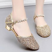baratos Sapatos Para Dança de Salão &amp; Dança Moderna-Sapatos de dança de salão prateados com glitter para meninas – sapatos de festa de princesa de salto baixo com tira de strass no tornozelo para casamentos e apresentações