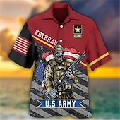 ieftine Model de steag-Ziua Independenței Americane Bărbați Σταυρός Steagul american Soldat Cămașă Camașă cu nasturi Manșon scurt Modă Șic Stradă Designer În aer liber Stradă Zilnic Vară Primăvară Răsfrânt Imprimeu Buton