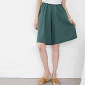 abordables Shorts de lino y algodón-Mujer Pantalones cortos de lino y algodón Perneras anchas Pantalón corto Moda Longitud de la rodilla Color sólido Bolsillos laterales Perneras anchas Comodidad Rígido Casual Diario Negro Rojo Azul