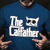 cheap Men&#039;s Graphic T Shirt-Men&#039;s Cat Letter Graphic Prints T Shirt Graphic Tee 100% Cotton Short Sleeve Graphic Shirt Red Blue Green Comfortable Tee Vacation Street Fashion Designer Clothing