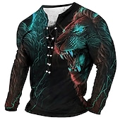 ieftine Tricouri cu imprimeu animal-Bărbați Tricou Grafic Animal Leu Guler Îmbrăcăminte Tipărire 3D Zilnic Ieșire Manșon Lung Cu Șiret Imprimeu Poliester Modă Designer Comfortabil