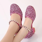 baratos Sapatos Para Dança de Salão &amp; Dança Moderna-Sapatos de dança de salão prateados com glitter para meninas – sapatos de festa de princesa de salto baixo com tira de strass no tornozelo para casamentos e apresentações