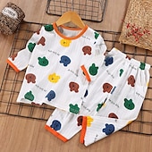 abordables Pijamas-Conjuntos de pijama de 2 piezas para niños, manga 3/4, manga 3/4, manga tres cuartos, diseño de oso cereza, manga tres cuartos, conejo morado, dibujos animados, cuello redondo, verano, primavera, uso diario, hogar, 3-7 años