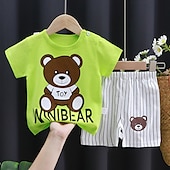 cheap Sets-2 Pieces Toddler Boys T-shirt &amp; Shorts Outfit Animal Cartoon Short Sleeve Cotton Set Outdoor Adorable Daily Summer Spring 3-7 Years 3 green teddy bears 9 spectacled bear 13 Stripes Bear