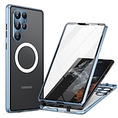 levne Pouzdra pro Samsung-telefon Carcasă Pro Samsung Galaxy S24 S23 S22 S21 Ultra Plus S25 Ultra Celý kryt Magnetické adsorpční pouzdro S Magsafe Přenosná Flip Průsvitné Průhledný Jednobarevné Slitina hliníku Plastický