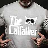 cheap Men&#039;s Graphic T Shirt-Men&#039;s Cat Letter Graphic Prints T Shirt Graphic Tee 100% Cotton Short Sleeve Graphic Shirt Red Blue Green Comfortable Tee Vacation Street Fashion Designer Clothing