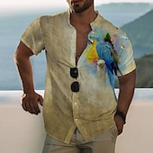 voordelige Vogels &amp; Dieren-Voor heren dier Papegaai Overhemd Hawaiiaans overhemd Aloha-shirt Korte mouw Overhemd Opstaand Modieus Ontwerper Casual Buiten Vakantie Casual Wit Geel blauw 3D-afdrukken S M L