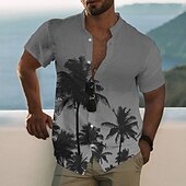 olcso Trópusi növények-Férfi Gradiens Kókuszfa Trópusi növények Ing Hawaii ing Aloha ing Rövid ujjú Ing Állógallér Divat Dizájn Alkalmi Szabadtéri Vakáció Hétköznapi Fehér Sárga Arcpír rózsaszín S M L