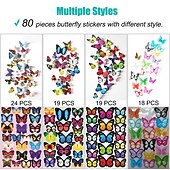 cheap 3D Wall Stickers-80 PCS 3D Butterfly Wall Decor Butterfly Wall Decals DIY Art Decor Crafts Removable Mural Stickers Butterfly Decorations for Home Room Bedroom Nursery Decor