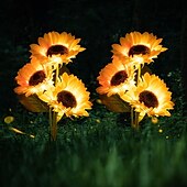 cheap Landscape Lights-Solar Sunflower Lights, IP65 Waterproof LED with 3 Sunflowers Solar Outdoor Garden Lights for Outdoor Patio &amp; Lawn Decoration 1/2pcs