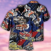 ieftine Imprimare retro vintage-Bărbați Peisaj Cămașă Cămașă hawaiană Cămașă Aloha Manșon scurt Cămașă Răsfrânt Modă Designer Casual În aer liber Stradă Casual Roșu-aprins Albastru piscină Verde Închis Tipărire 3D S M L