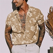 economico Stampa Floreale-Per uomo Floreale Fiori tropicali Camicia Camicia hawaiana Camicia da campo Manica corta Camicia Collo ripiegabile Di tendenza Originale Informale Esterno Strada Informale Giallo Verde chiaro Blu Con