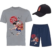 halpa Sarjakuva- ja elokuvahahmografiikka-One Piece Apina D.Luffy T-paita Shortsit Lippalakki Painettu Kuvitettu Käyttötarkoitus Miesten Aikuisten Kuuma leimaus Rento / arki