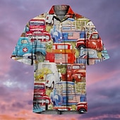 voordelige Retro Vintage Print-Voor heren Automatisch Overhemd Hawaiiaans overhemd Aloha-shirt Korte Mouw Overhemd Strijkijzer Tropisch Modieus Streetwear Straat Casual Dagelijks Geel Blozend Roze Rood S M L