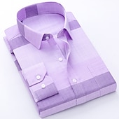 abordables camisas de hombre sin planchar-Hombre Camisa Camisa para Vestido Plaid Boda Oficina y carrera Bleu Ciel Azul Azul cielo Púrpula Claro Manga Larga Cuello Vuelto Primavera &amp; Otoño Ropa Estampado