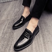 ieftine Semi-formal-mocasini din piele artificială lacuita albastru bleumarin pentru bărbați – pantofi de rochie clasici, cu finisaj lucios, perfecti pentru ocazii formale și ținute de afaceri
