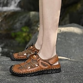 economico sandali da esterno-Sandali da uomo traspiranti in similpelle per esterni – scarpe sportive da pescatore con punta chiusa e lacci elastici regolabili per escursionismo, passeggiate e abbigliamento casual estivo