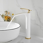 cheap Bathroom Sink Faucets-Bathroom Waterfall Sink Faucet, Basin Mixer Taps Tall Short Brass, Deck Mounted Single Handle One Hole Tap with Hot and Cold Hose Vessel Water Tap Washroom