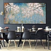 cheap Floral/Botanical Paintings-Oil Painting Hand Painted Horizontal Abstract Floral / Botanical Modern Stretched Canvas